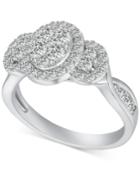 Diamond Oval Cluster Engagement Ring (1 Ct. T.w.) In 14k White Gold