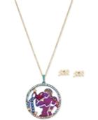 Betsey Johnson Two-tone Multi-stone Aquarius Zodiac Pendant Necklace & Stud Earrings