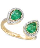 Rare Featuring Gemfields Certified Emerald (1-1/6 Ct. T.w.) And Diamond (1/4 Ct. T.w.) Teardrop Cuff Ring In 14k Gold