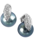 Effy Tahitian Pearl (9mm) And Diamond (1/6 Ct. T.w.) Earrings In 14k White Gold