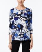 Alfred Dunner Floral-print Beaded-neck Top