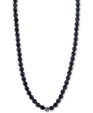2028 Silver-tone Black Bead And Crystal Fireball Strand Necklace