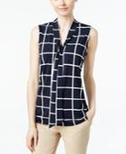 Charter Club Petite Printed Tie-neck Top, Only At Macy's