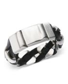 Sutton By Rhona Sutton Stainless Steel And Black Leather Chain Bracelet
