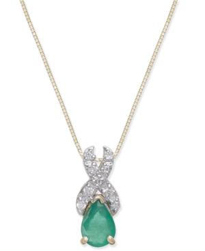 Emerald (3/4 Ct. T.w.) & Diamond(1/10 C.t.t.w.) Pendant Necklace In 14k Gold