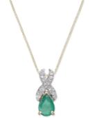 Emerald (3/4 Ct. T.w.) & Diamond(1/10 C.t.t.w.) Pendant Necklace In 14k Gold