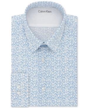 Calvin Klein Men's X Extra-slim Fit Stretch Performance Blue Ck Logo Dress Shirt