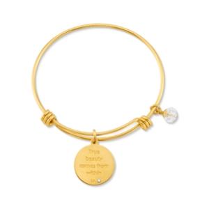 Unwritten Yellow Gold Tone True Beauty Comes From Within Flower Charm Bangle Bracelet, 8 Length, 2.25 Diameter