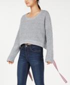 Crave Fame Juniors' Ribbon-tie Cropped Sweater