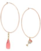 Betsey Johnson Rose Gold-tone Crystal & Enamel Champagne Mismatch Hoop Earrings