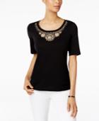 Karen Scott Cotton Beaded-neck Top, Created For Macy's