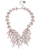 Betsey Johnson Silver-tone Clear And Rose Crystal Feather Drama Necklace