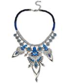 M. Haskell Silver-tone Blue Faceted Stone Geometric Woven Frontal Necklace