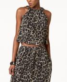 Sl Fashions Metallic-stripe Animal-print Top