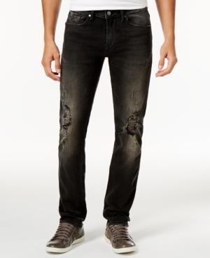 Guess Men's Slim-straight Fit Stretch Antique Gray Ripped Jeans