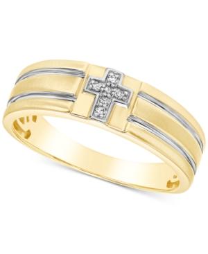 Men's Diamond Accent Cross Band In 10k Gold & White Gold