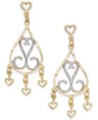 Two-tone Filigree Chandelier Earrings In 10k Gold And Rhodium Plated