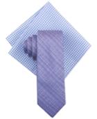 Tallia Men's Sebastian Texture Stripe Tie And Solid Pocket Square Set