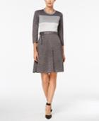 Calvin Klein Belted Metallic Colorblocked Sweater Dress
