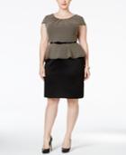 Connected Plus Size Belted Peplum Sheath Dress