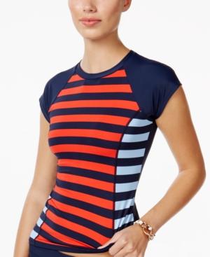 Tommy Hilfiger Striped Short-sleeve Rashguard Women's Swimsuit