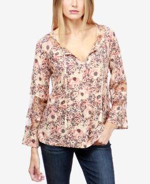 Lucky Brand Sheer-inset Floral-print Peasant Top