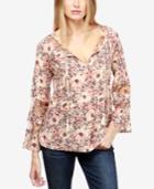 Lucky Brand Sheer-inset Floral-print Peasant Top