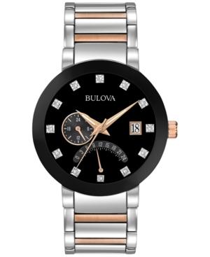 Bulova Men's Dual Time Diamond Accent Two-tone Stainless Steel Bracelet Watch 44mm 98d129