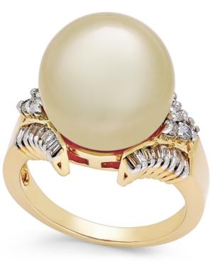 Cultured Golden South Sea Pearl (13mm) And Diamond (1/2 Ct. T.w.) Statement Ring In 14k Gold