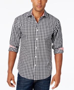 Park West Men's Gingham Long-sleeve Shirt, Contrast Cuffs