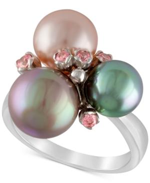 Majorica Sterling Silver Pink Cubic Zirconia & Colored Imitation Pearl Ring