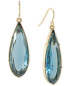 Carolee Gold-tone Elongated Teardrop Blue Crystal Drop Earrings