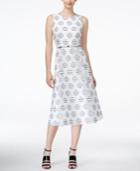 Calvin Klein Belted Polka-dot Midi Dress