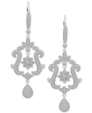 Diamond (3/8 Ct. T.w.) Floral & Swirl Drop Earrings In Sterling Silver
