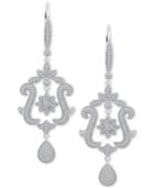 Diamond (3/8 Ct. T.w.) Floral & Swirl Drop Earrings In Sterling Silver
