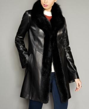 The Fur Vault Fox-trim Lamb Leather Coat