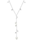 Inc International Concepts Silver-tone Crystal And Imitation Pearl Lariat Necklace, Created For Macy's