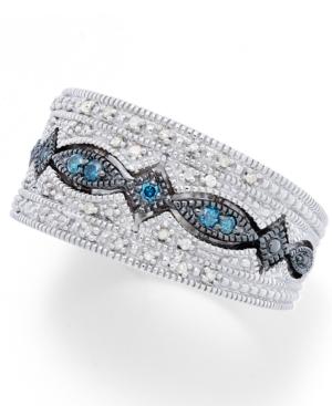Sterling Silver Ring, Blue Diamond (1/10 Ct. T.w.) And White Diamond (1/6 Ct. T.w.) Band