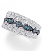 Sterling Silver Ring, Blue Diamond (1/10 Ct. T.w.) And White Diamond (1/6 Ct. T.w.) Band