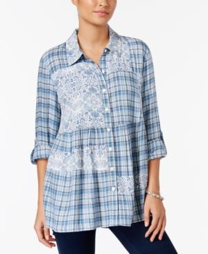 Style & Co Mixed-print Roll-tab Blouse, Only At Macy's