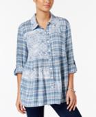 Style & Co Mixed-print Roll-tab Blouse, Only At Macy's