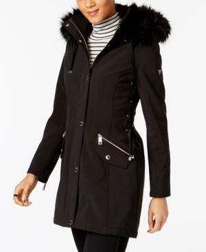 Guess Faux-fur-trim Lace-up Coat