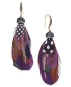 Paul & Pitu Naturally Gold-tone Crystal & Colorful Feather Drop Earrings
