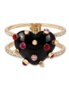 Betsey Johnson Gold-tone Black Heart Hinged Bangle Bracelet