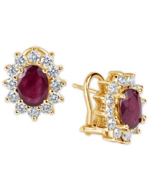 Ruby (3 Ct. T.w.) And Diamond (1-1/5 Ct. T.w.) Earrings In 14k Gold