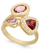 Multi-gemstone (2-1/8 Ct. T.w.) & Diamond (1/10 Ct. T.w.) Ring In 14k Gold-plated Sterling Silver