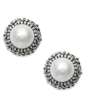 Sterling Silver Earrings, Cultured Freshwater Pearl Button Earrings (8-1/2mm)