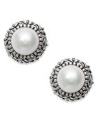 Sterling Silver Earrings, Cultured Freshwater Pearl Button Earrings (8-1/2mm)