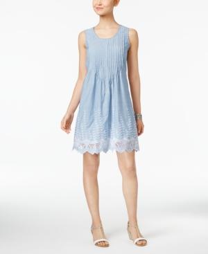 Style & Co Petite Cotton Eyelet-hem Fit & Flare Dress, Created For Macy's