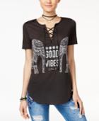 Hybrid Juniors' Good Vibes Lace-up Top